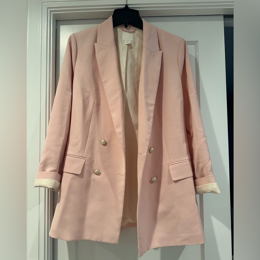 H&M oversized blazer - pink with pearl buttons